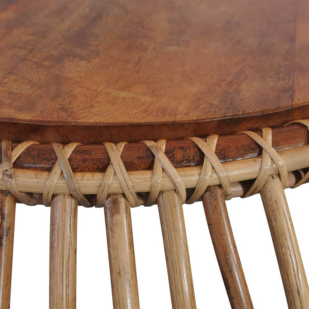 2x Coffee Tables Natural Rattan with Round Teak Wood Table ...