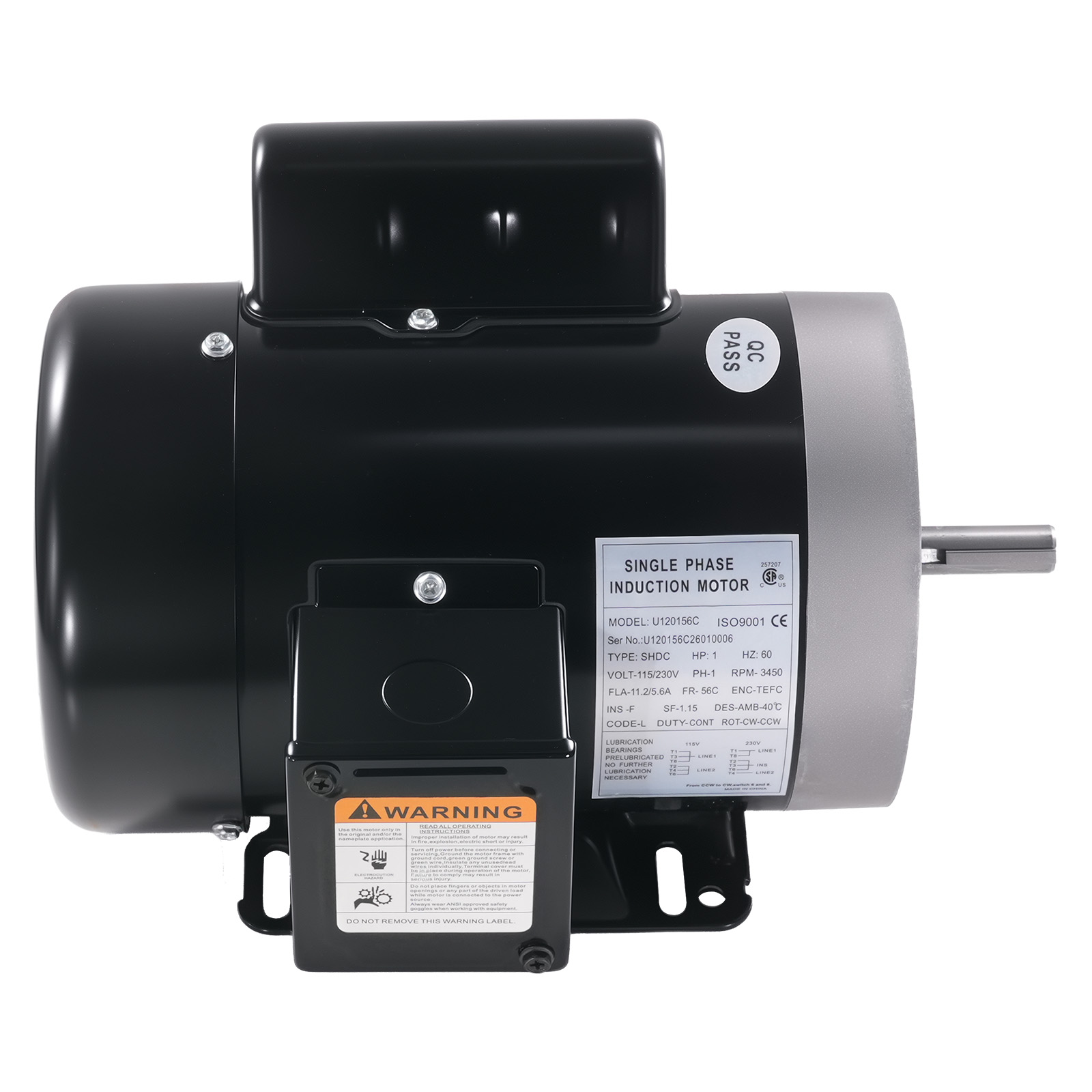 1HP Electric Motor 56C Frame Single Phase ODP 3450RPM 115/230V CCW 60Hz