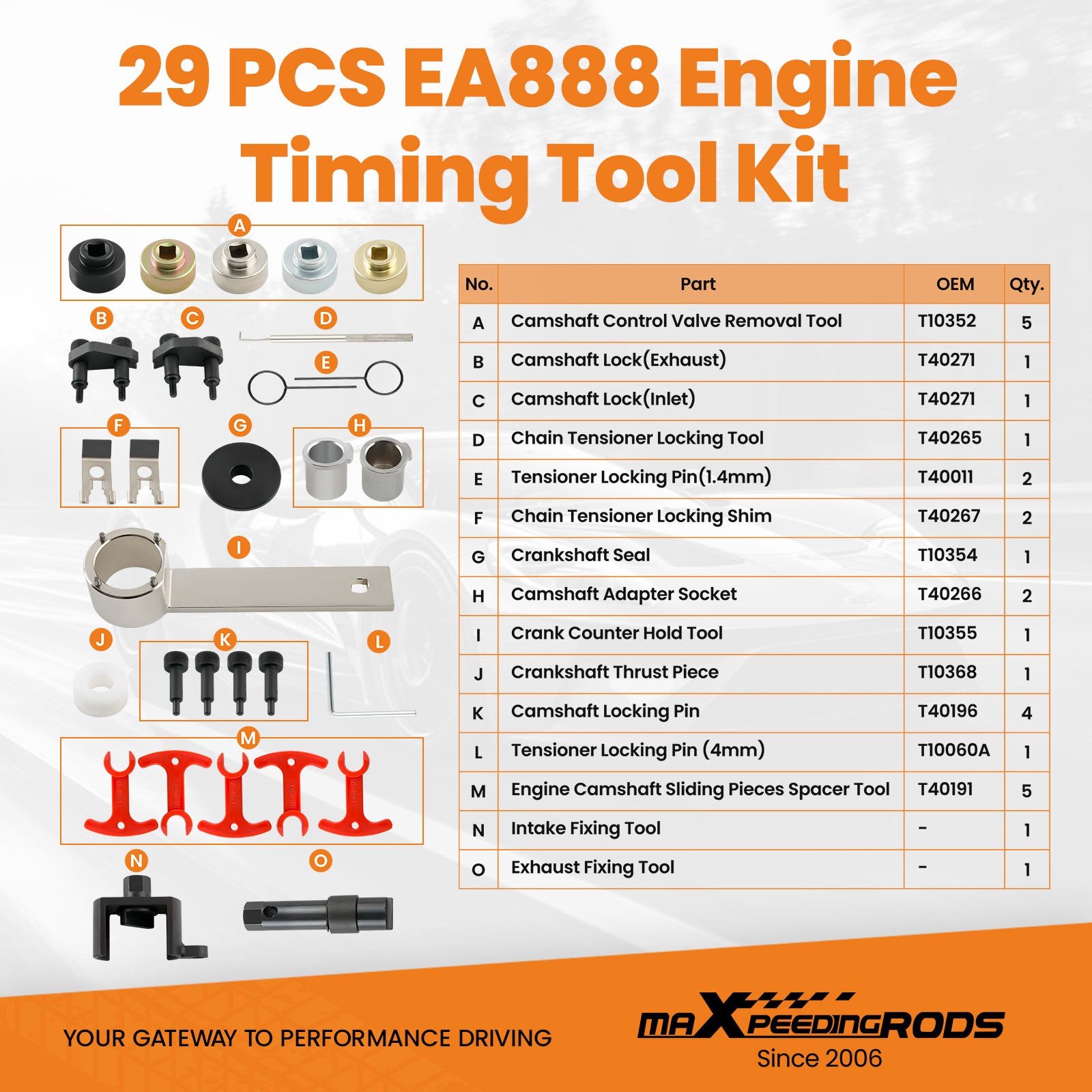 Neeseelily T10368 Camshaft Crankshaft Engine Timing Tool Kit T10352 T40196 T40271