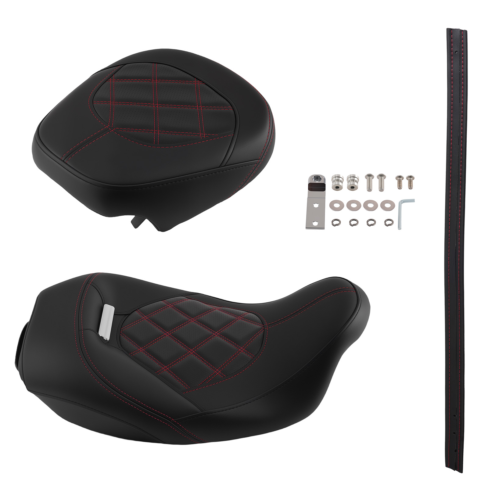 Black Red Stitch Front Rear Seat for Harley Touring 2009-Later Driver Set