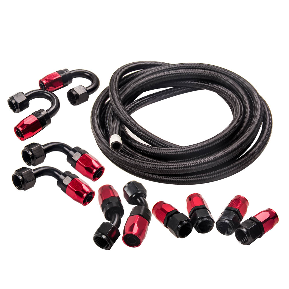 AN8 Stainless Steel Braided Oil Fuel Hose Line 5M + Swivel Fitting End Kit