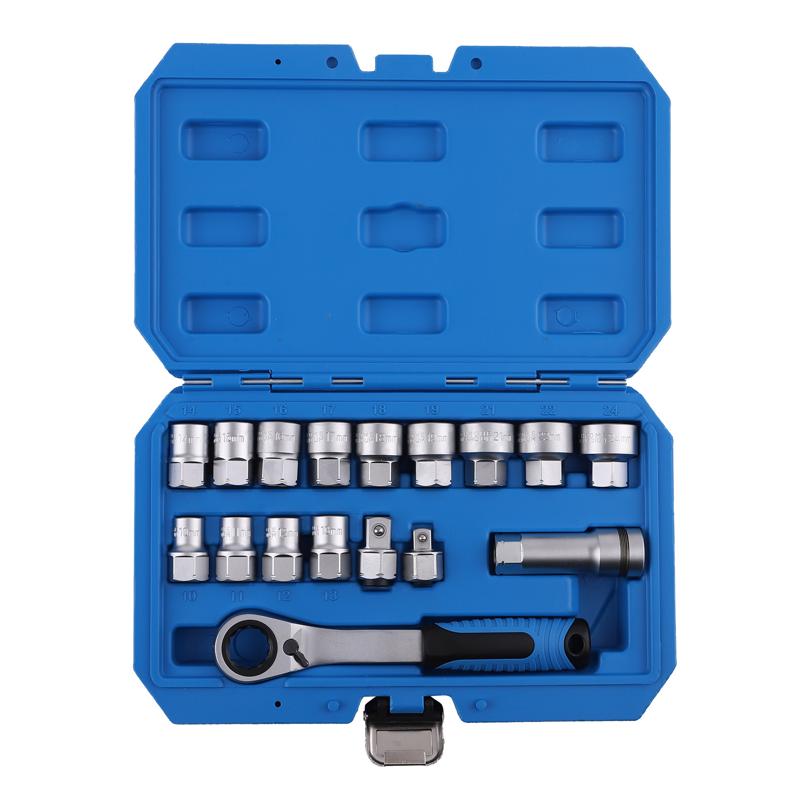 Durchsteck Steckschlüssel Satz mit Ratsche for KFZ 17-tlg Kit Stecknüsse 10-24mm