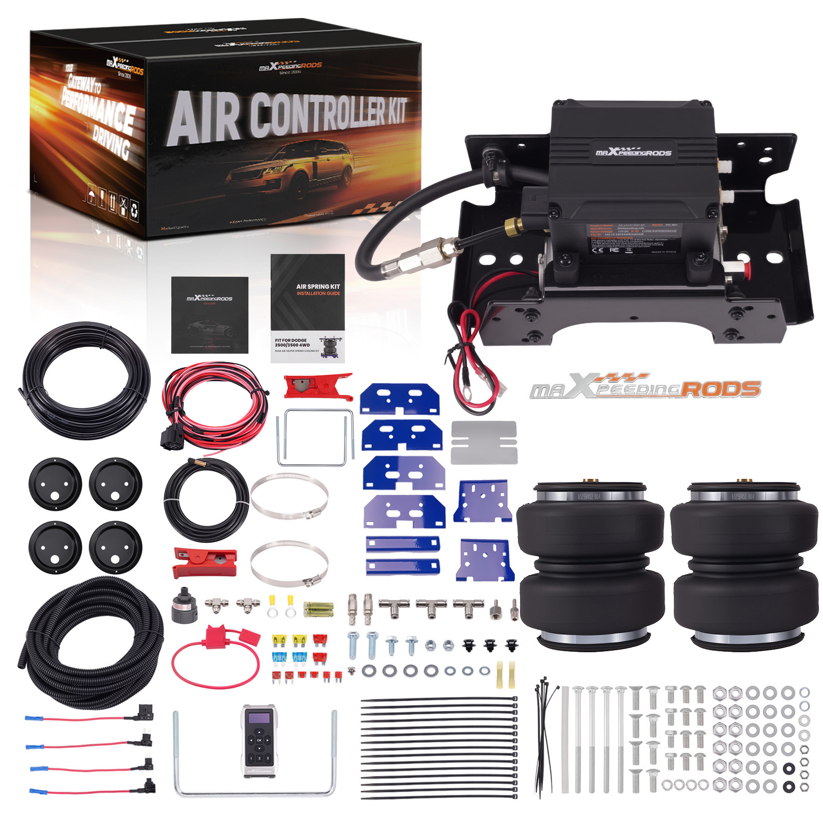 Air Spring Bags & Dual-Path Wireless Compressor Kit For Ram 2500/3500 03-13