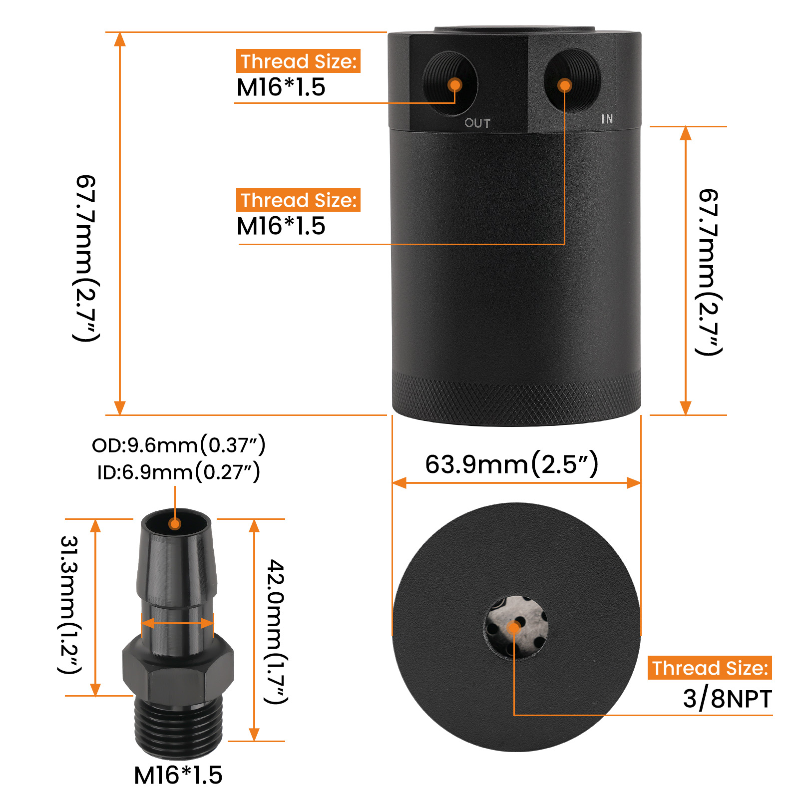 2-Port Öl Catch Can Tank Aluminium Auffangbehälter Ölsammler Ölbehälter 3/8