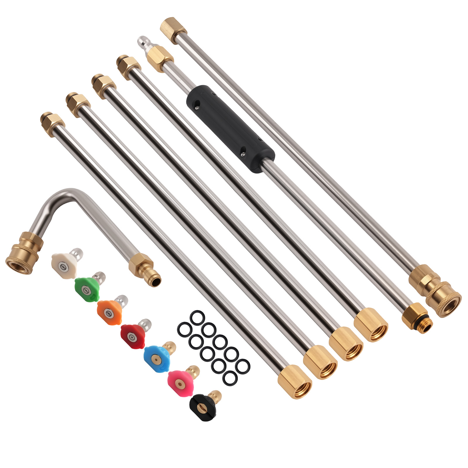 15inch Pressure Washer Extension Rod Extension Wand Stainless Steel w/ 7 Nozzles