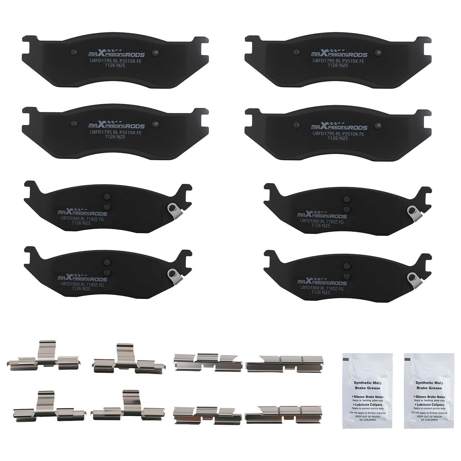 Front Rear Left&Right Brake Pads Kit for Dodge Durango 2003-06/Ram 1500 2002-05
