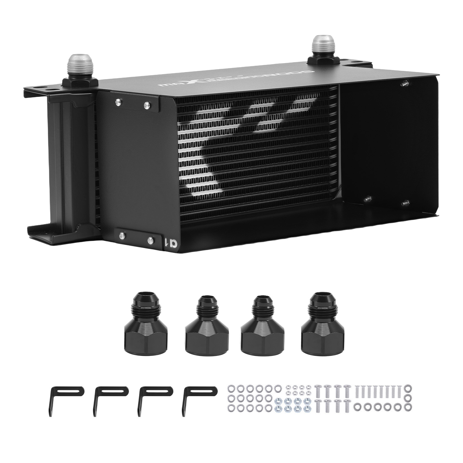16 Row Aluminum Trans Engine Oil Cooler Kit Universal AN10 Air Guide Fittings