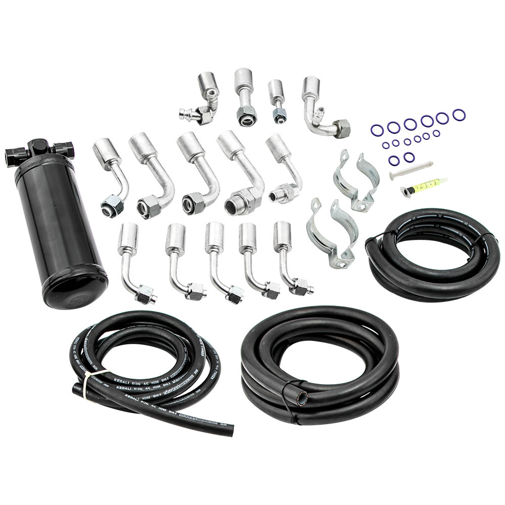 134a Air Conditioning A/C AC Extended Length Hose & Fittings & Drier Kit new