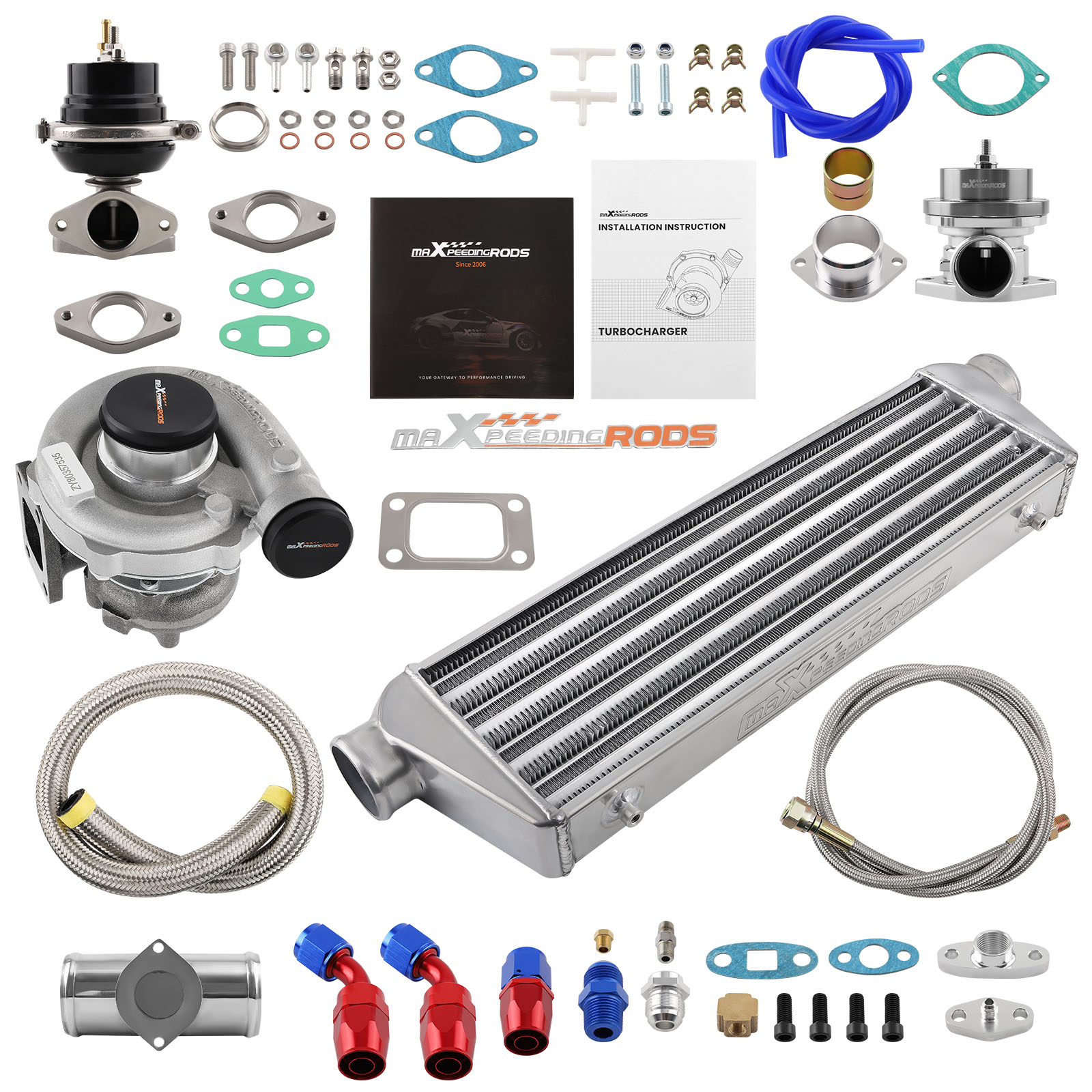 T3 T4 T04E Universal Turbo Kit Stage III+Wastegate+Turbo Intercooler+ Oil Lines