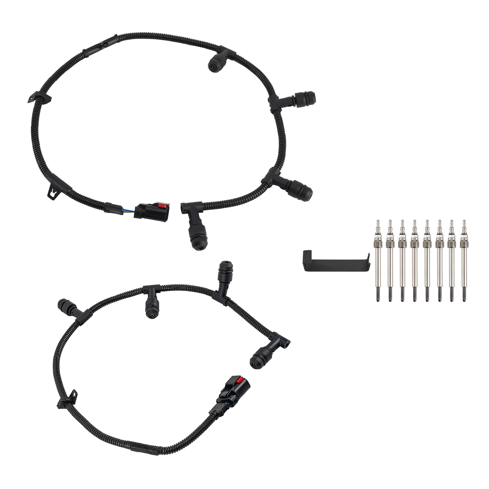Left & Right Glow Plugs Harnesses + Glow Plugs For Ford 2004-10 6.0L Powerstroke