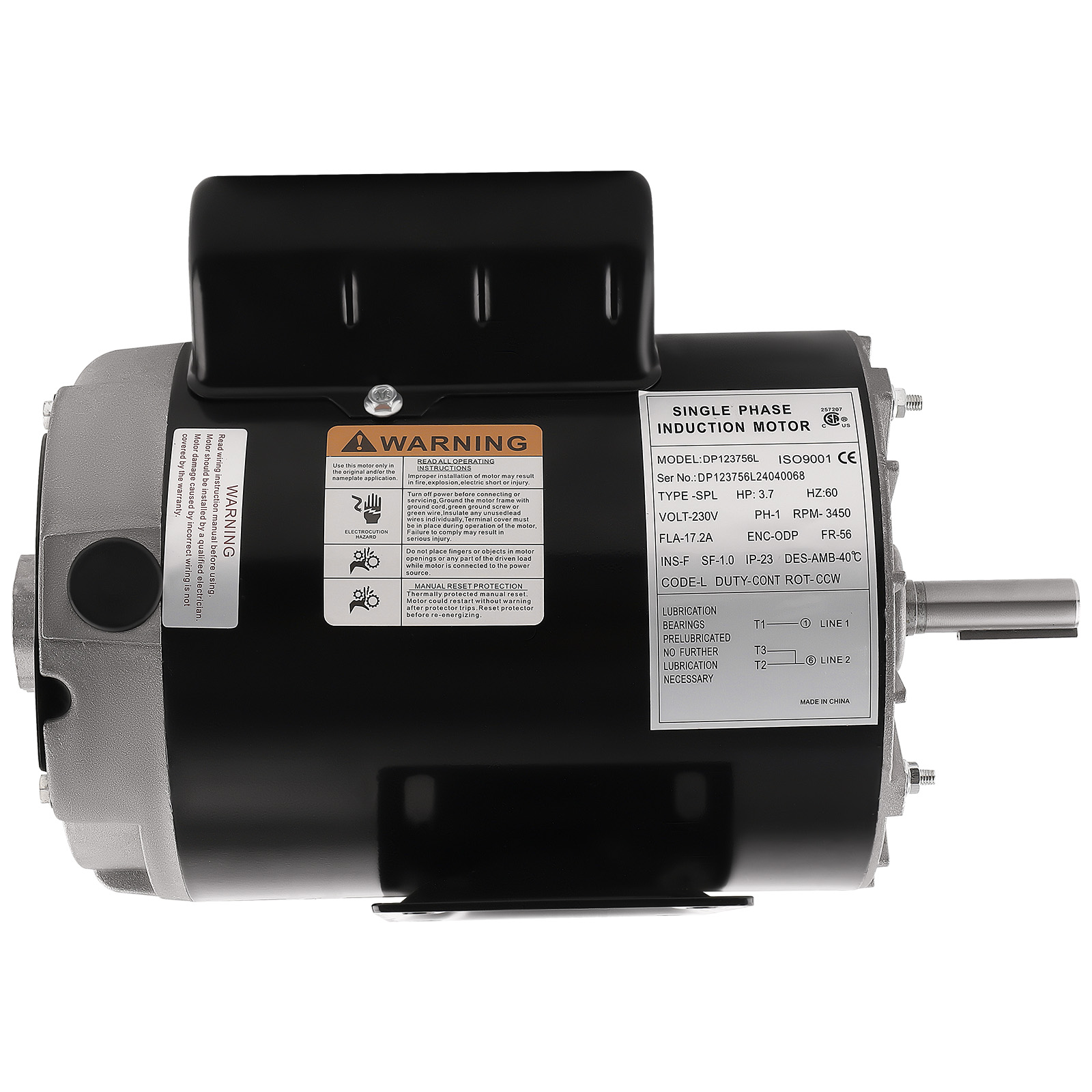 3.7 HP Air Compressor Electric Motor 56 Frame 1 Phase 5/8