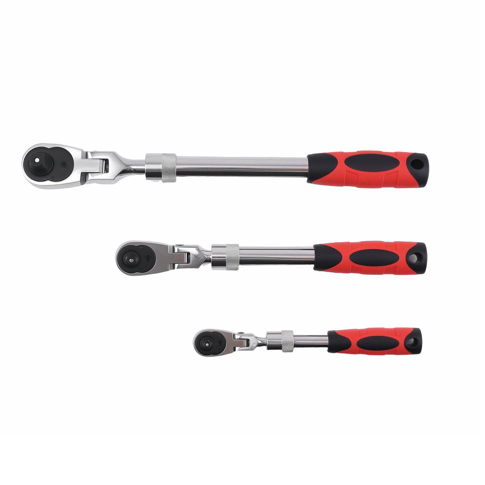 3 Piece Extendable Flex-Head Ratchet Wrench Set 1/4 3/8 1/2 Drive 72-Tooth