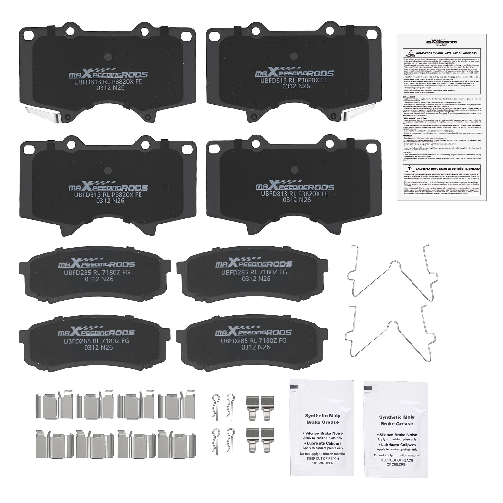 Front&Rear Ceramic Brake Pads Kit for Lexus GX460 2010-23 Toyota 4Runner 2003-24