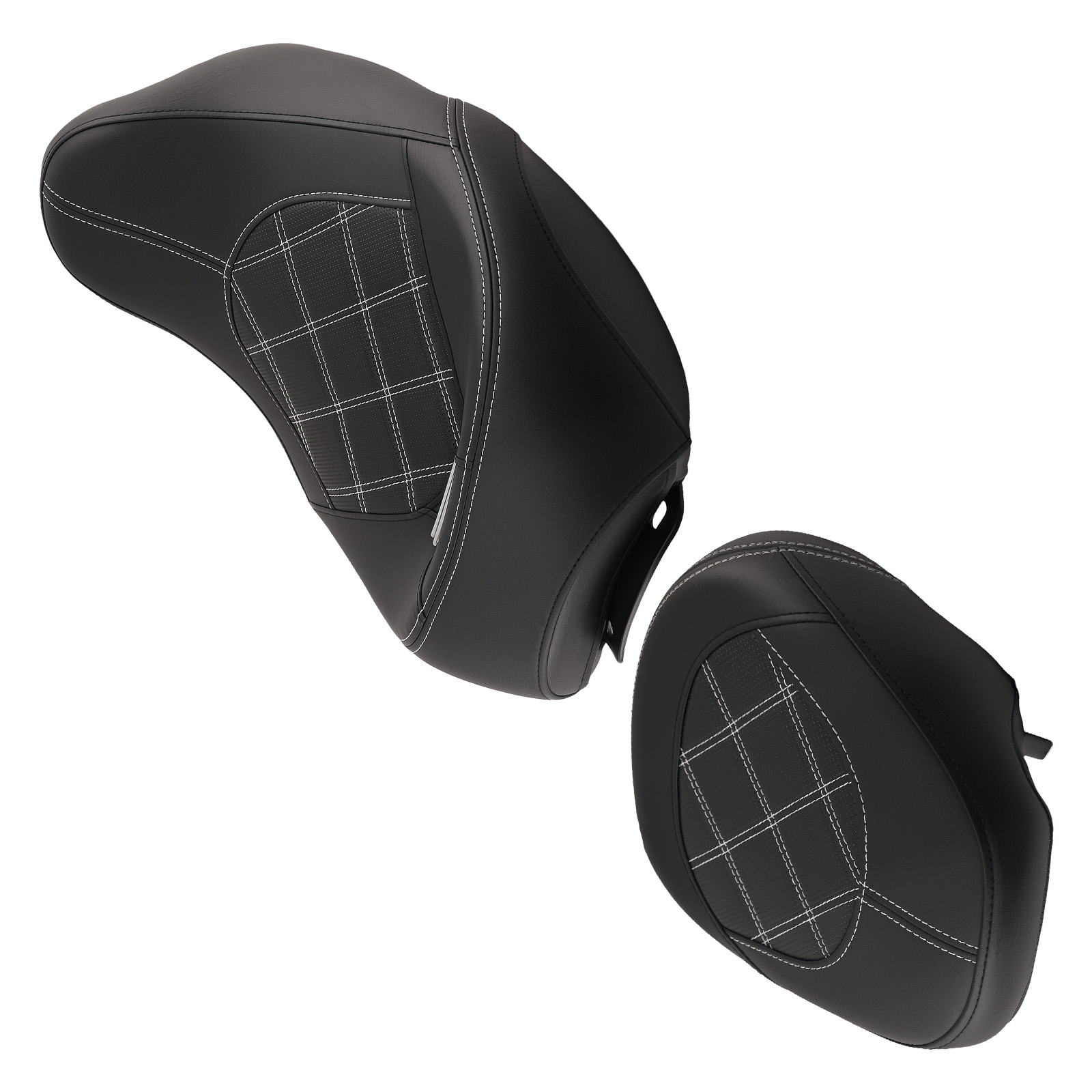 Full Seat Set for Harley Touring 2009-2024 Black White PU Leather Driver