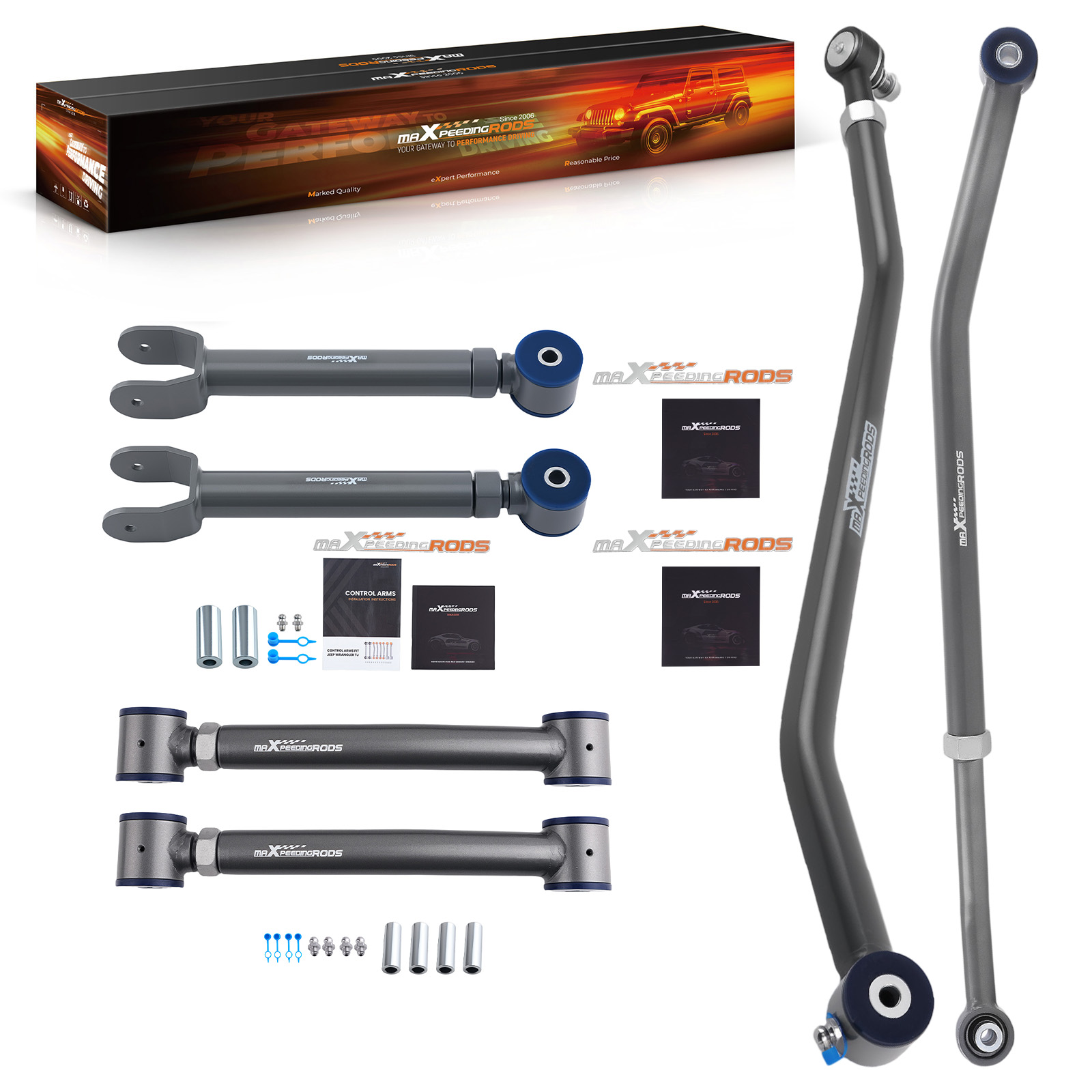 Complete Front Control Arm Set for Jeep Wrangler TJ 97-06 Adjustable Track Bars