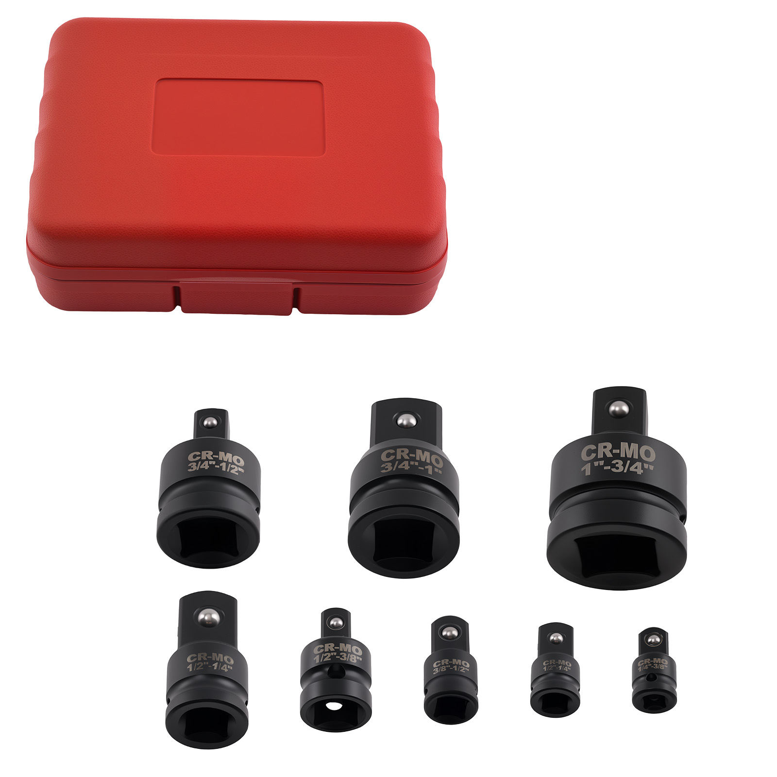 Impact Reducer Set 8pcs Socket Adapter 1/4-1in Drive CR-MO Steel w/ Case