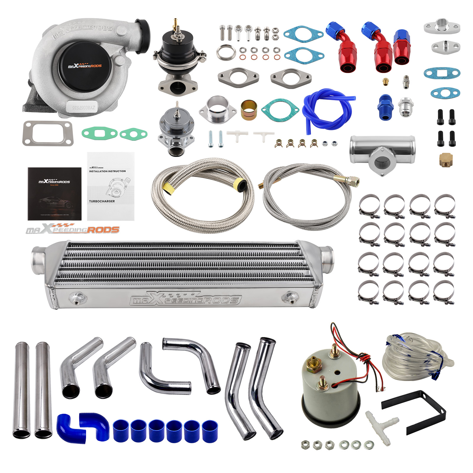 T3 T4 T04E Universal Turbo Kit Stage III+Wastegate+Turbo Intercooler+ Oil Lines