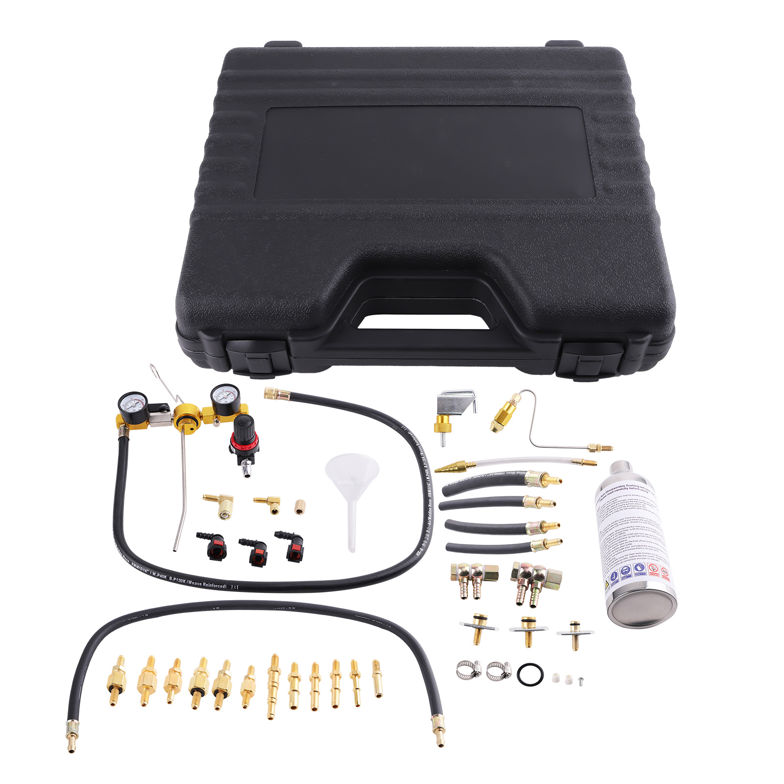 34pcs Fuel System Service Kit for Gas Vehicles with Pressure Gauge 0-220PSI