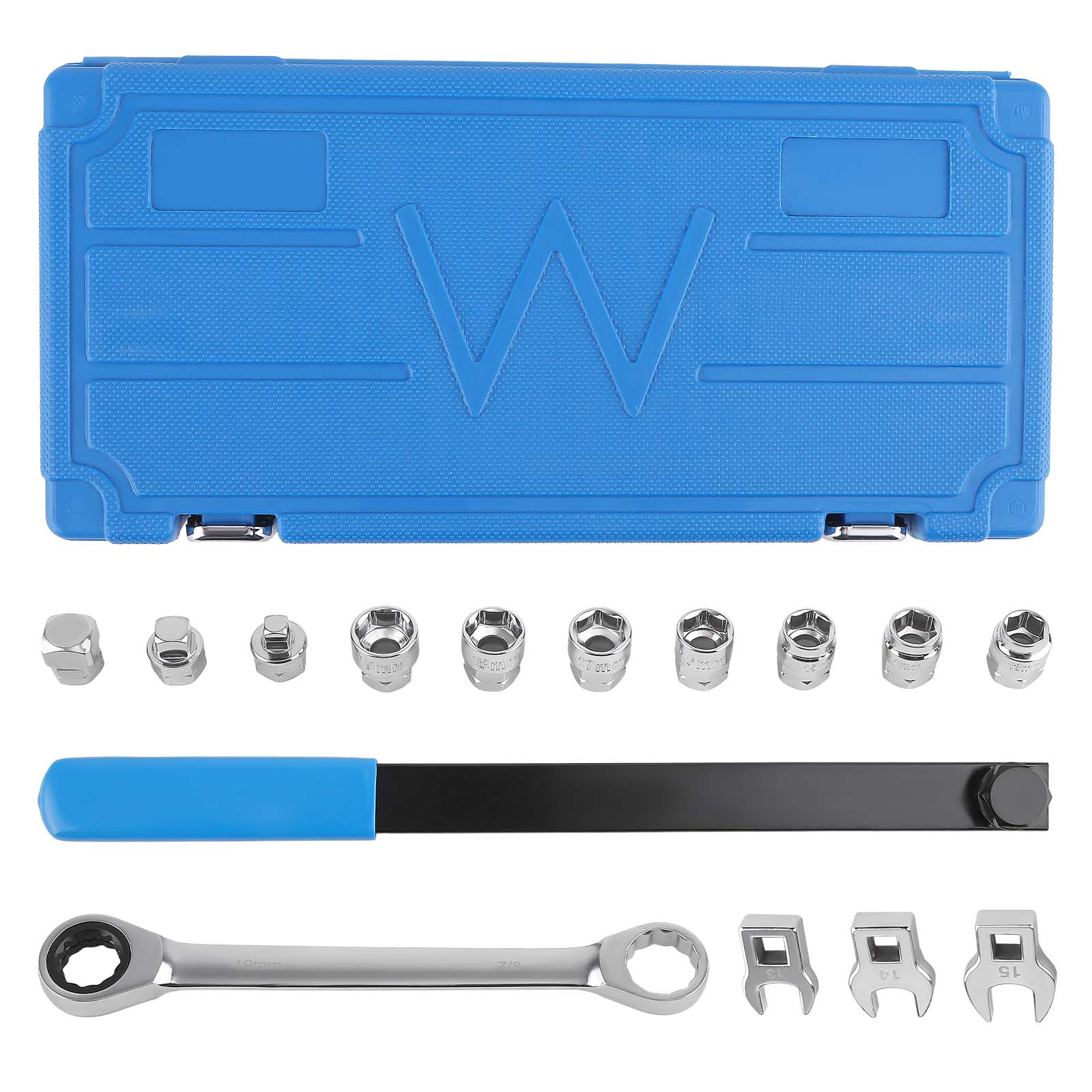 15PC Serpentine Belt Tool Set Ratcheting Wrench Socket Kit with Extension Bar
