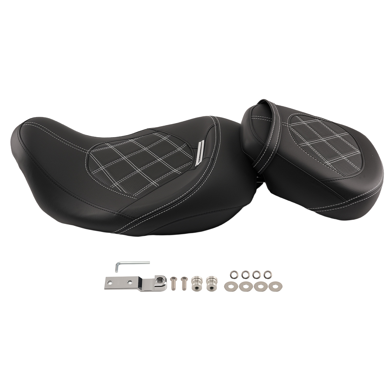 Full Seat Set for Harley Touring 2009-2024 Black White PU Leather Driver