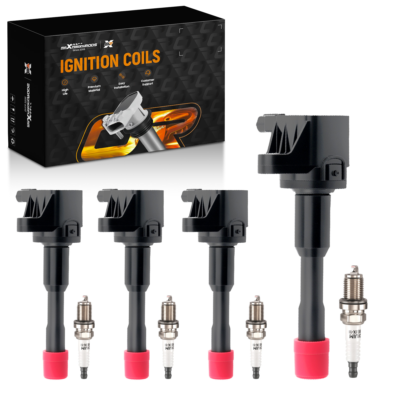 4pcs Ignition Coil + 4pcs Spark Plug for Honda Civic 2003-2005 1.3L Hybrid C1408