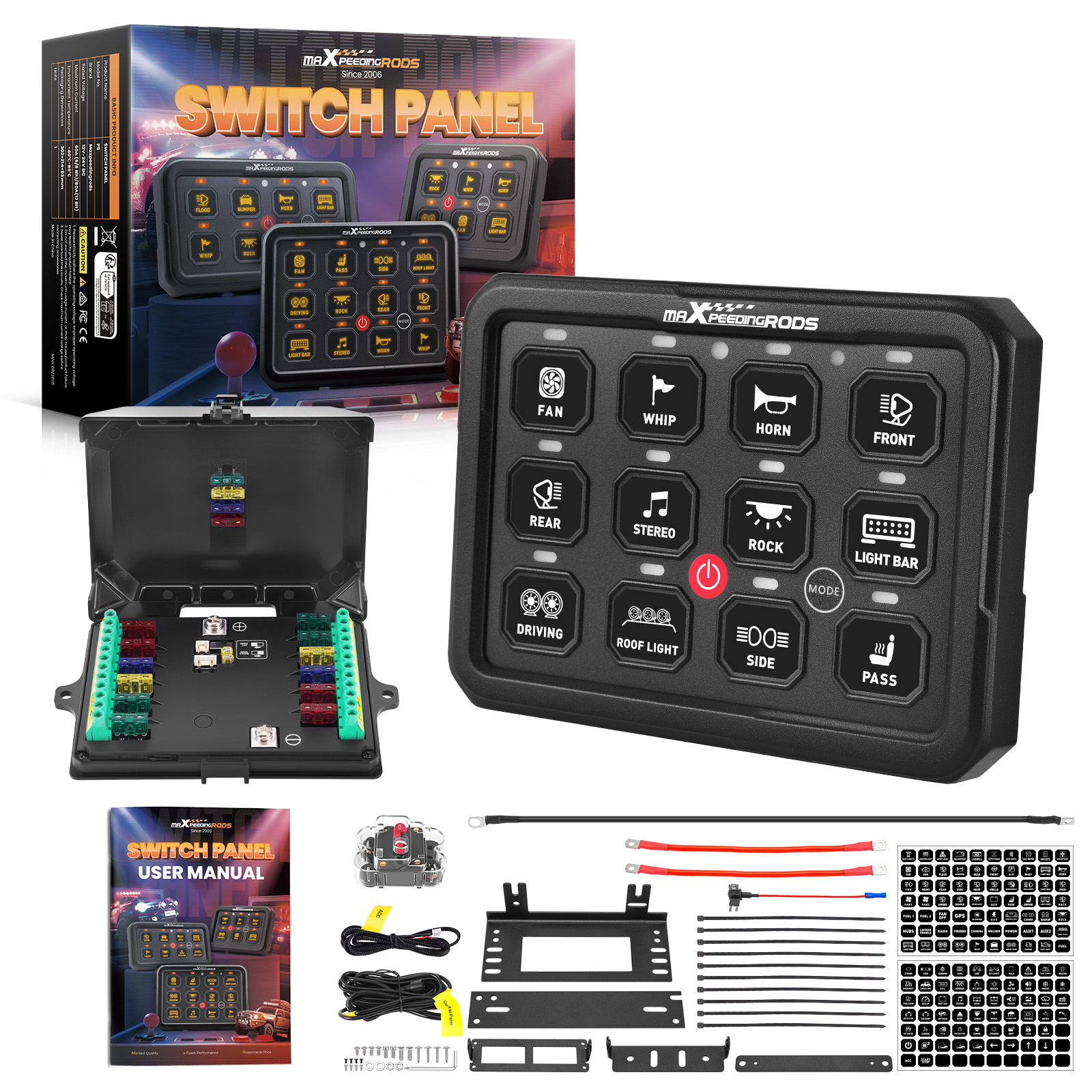 12 Gang Touch Panel für Offroad Fahrzeug LKW SUV 960W Wasserdicht IP67 Schwarz