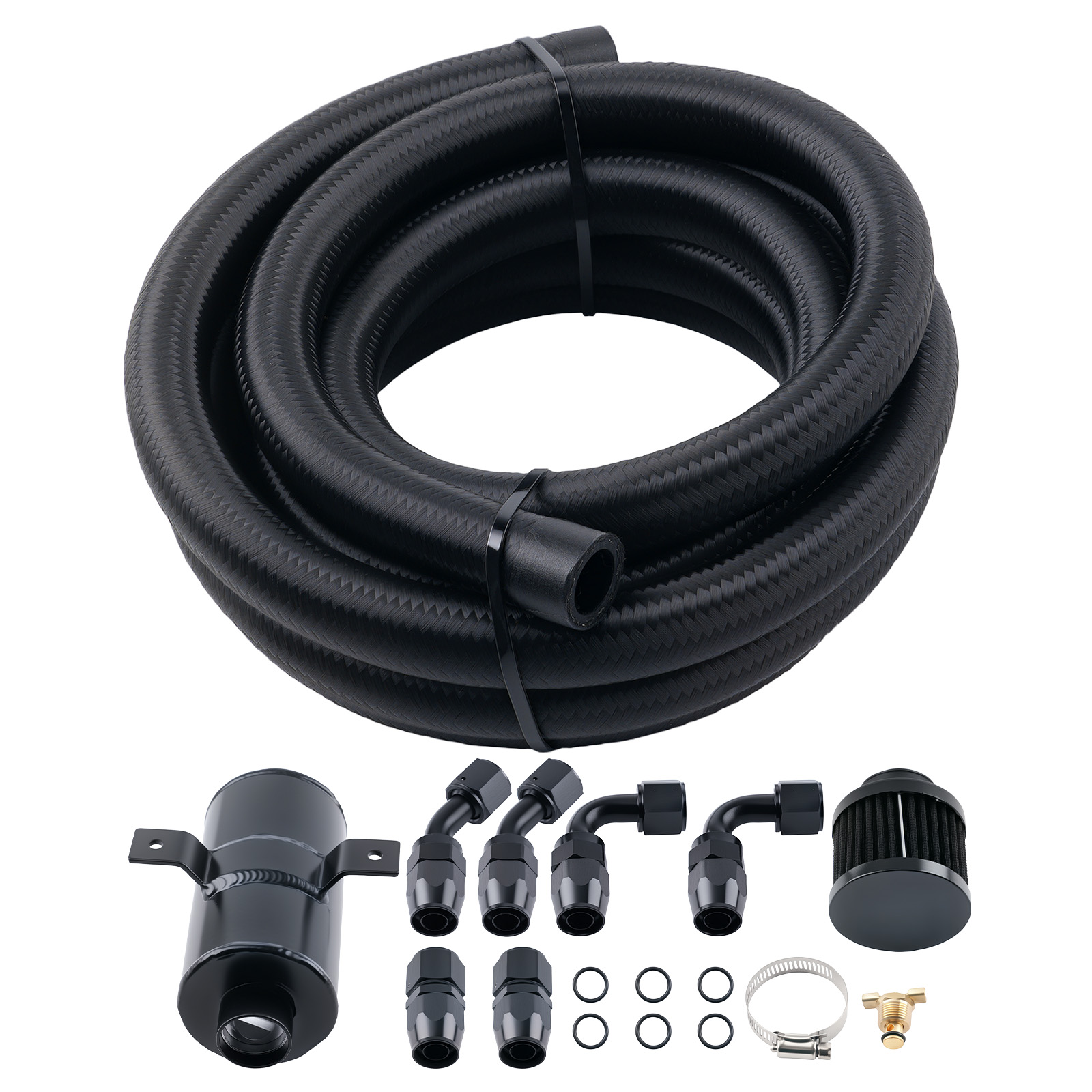 0.75L Ölauffangbehälter m+ Luftfilter + AN10 Kraftstoffschlauch Anschlussstück