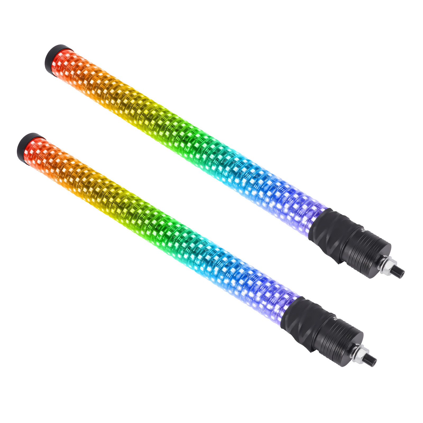 Pair 2FT Fat Whip Lights Spiral Fatty Lighted Whips for UTV ATV RZR Remote & APP