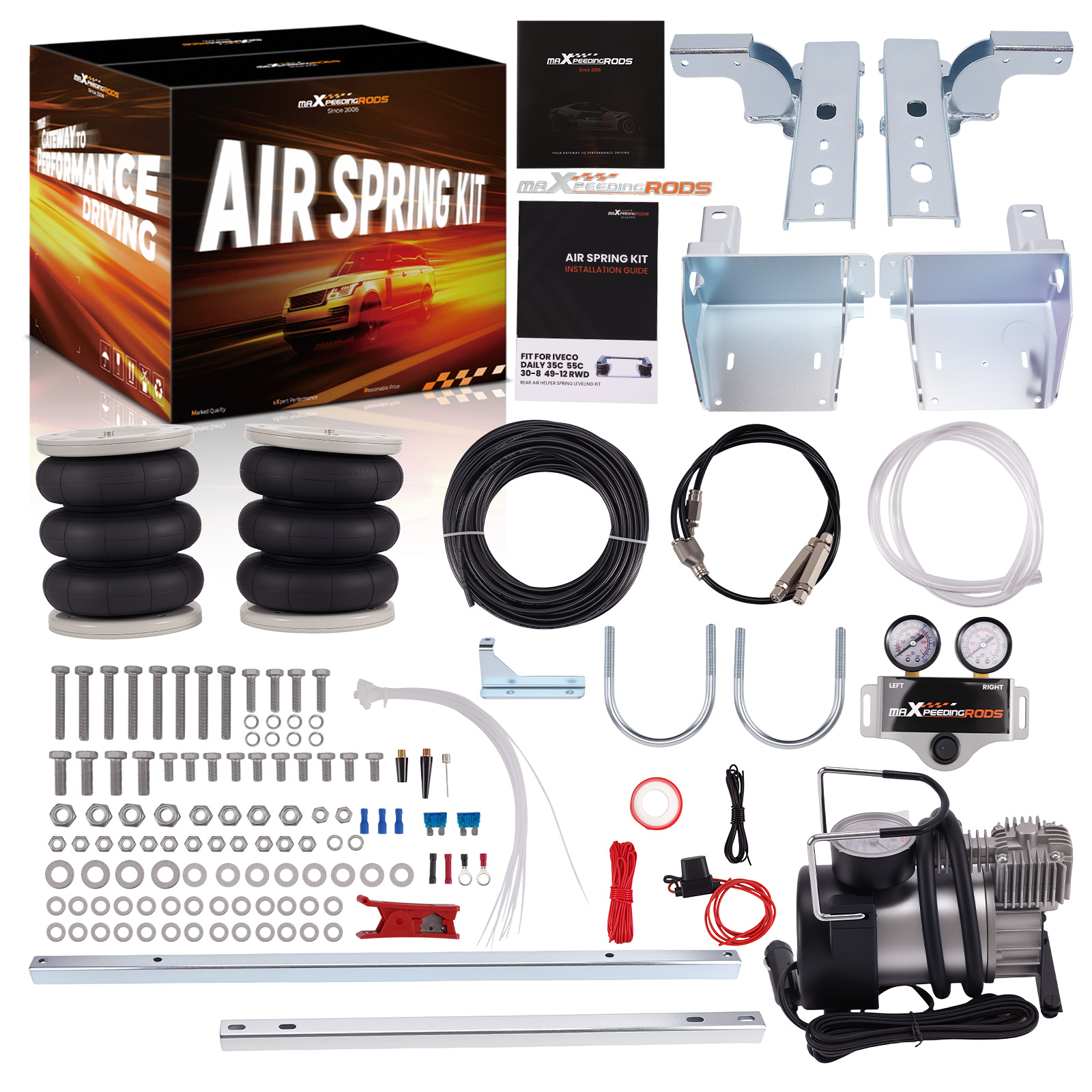Suspension Pneumatique W/ Manomètre double for Iveco Daily 35C/55C 1999+ 7800KG