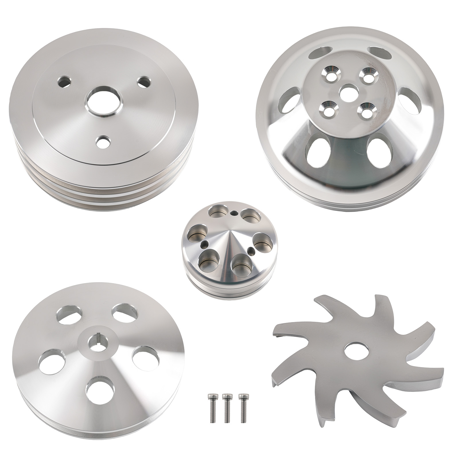 Aluminum Crankshaft Pulley Kit for Chevy 283-350 Water Pump Triple Groove