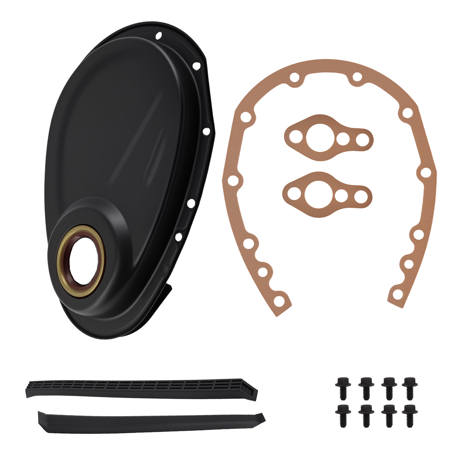 Timing Chain Cover Kit for Chevy SBC 283 305 327 350 400 V8 1958-86 Black Steel