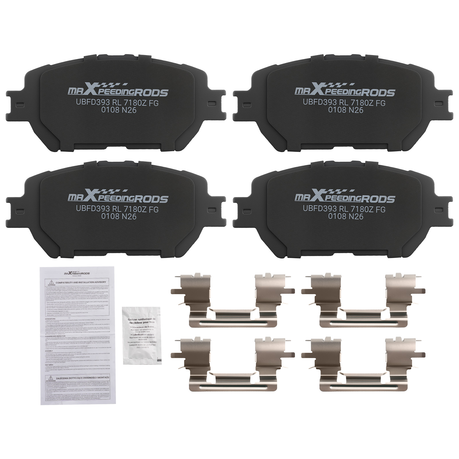 Front Left&Right Brake Pads Kit for Lexus IS250 2009-2015/GS300 2006 w/Hardwares