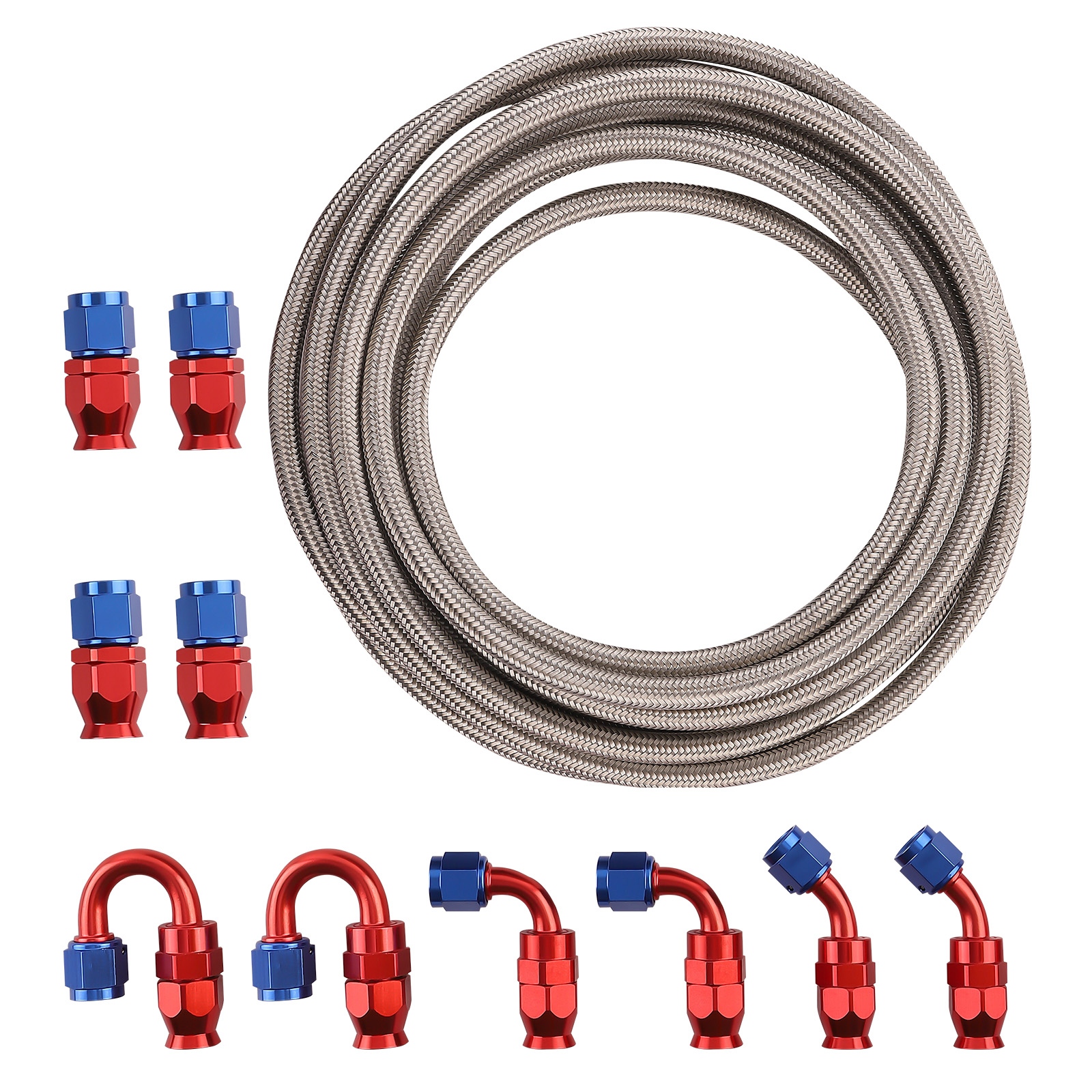 20 Feet AN 6 Carburante Olio Raccordo Tubo Intrecciato Tubo Fine Adattatore Kit