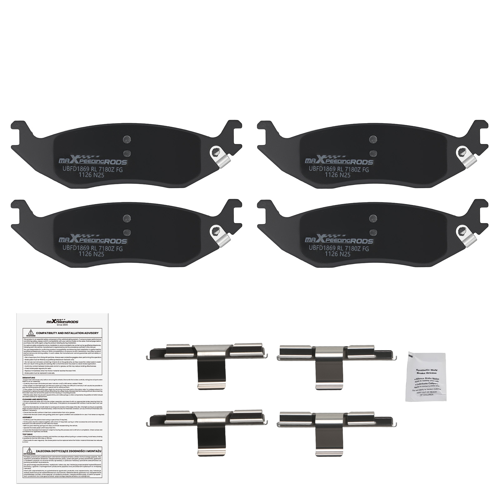 Rear Left&Right Brake Pads Set for Dodge Durango 2003-2006 D898 w/Pad Shims