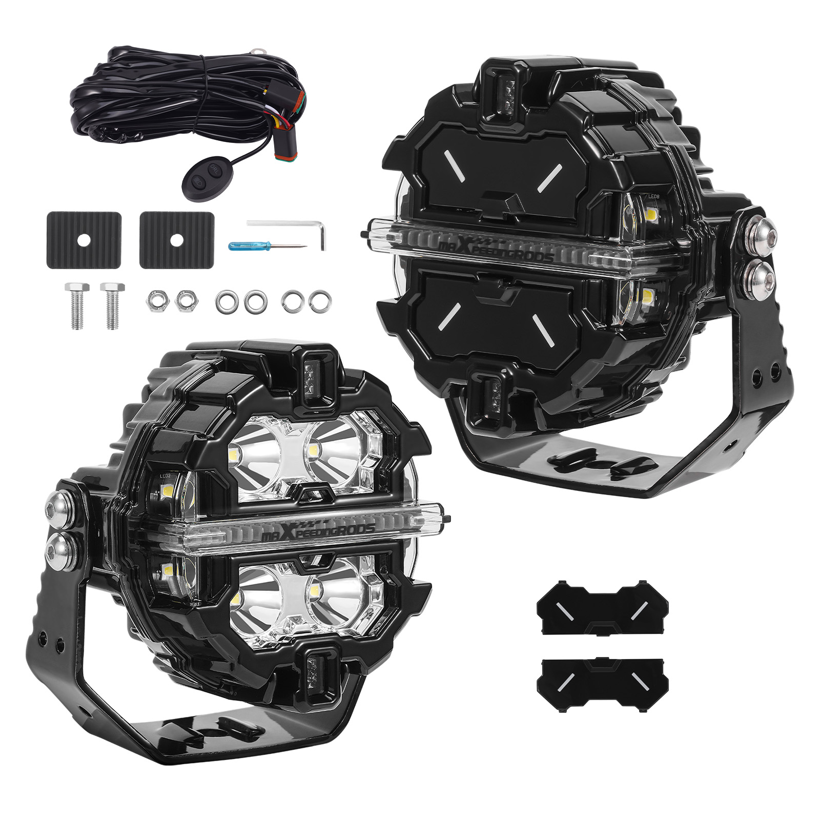 160W LED Auxiliary Lights 3.5inch Spot Beam Side Shooter White+Amber DRL 19200LM
