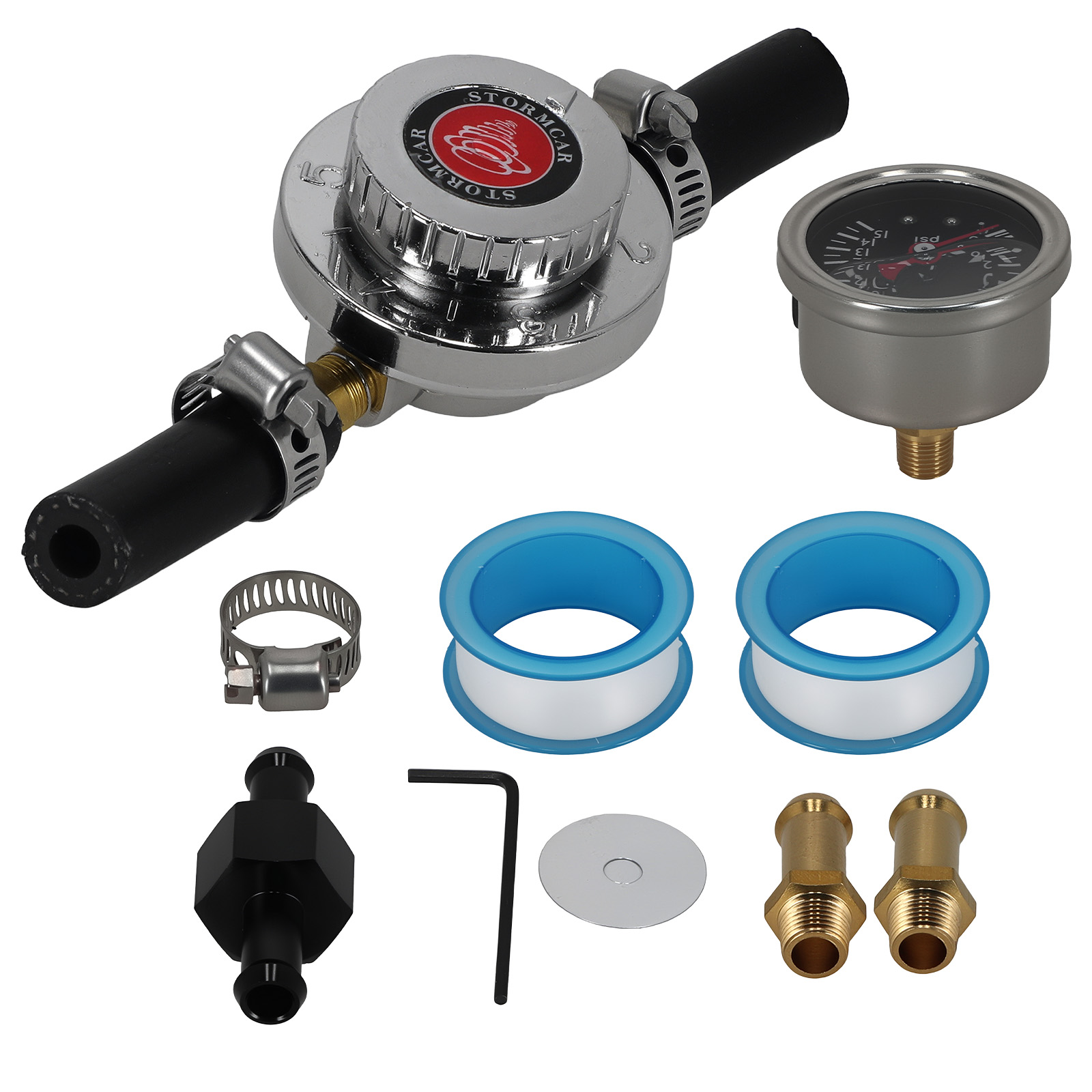 Adjustable 1-5psi Fuel Pressure Regulator w/ 8mm 10mm Hose for Carburetor Engine
