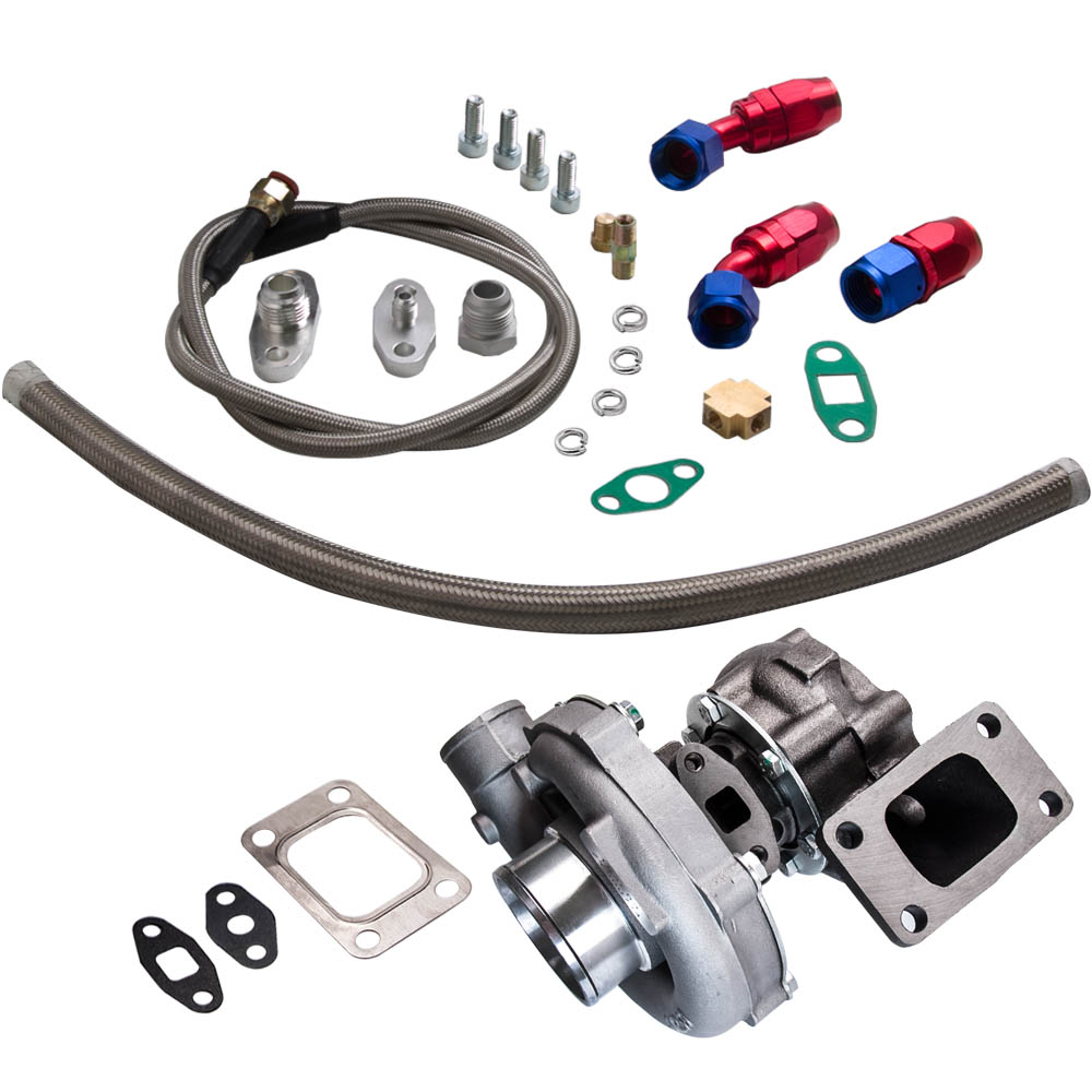 T04E T3/T4 A/R.63 57 Trim 400+HP Stage III Turbo Charger+Oil Feed+Drain Line Kit