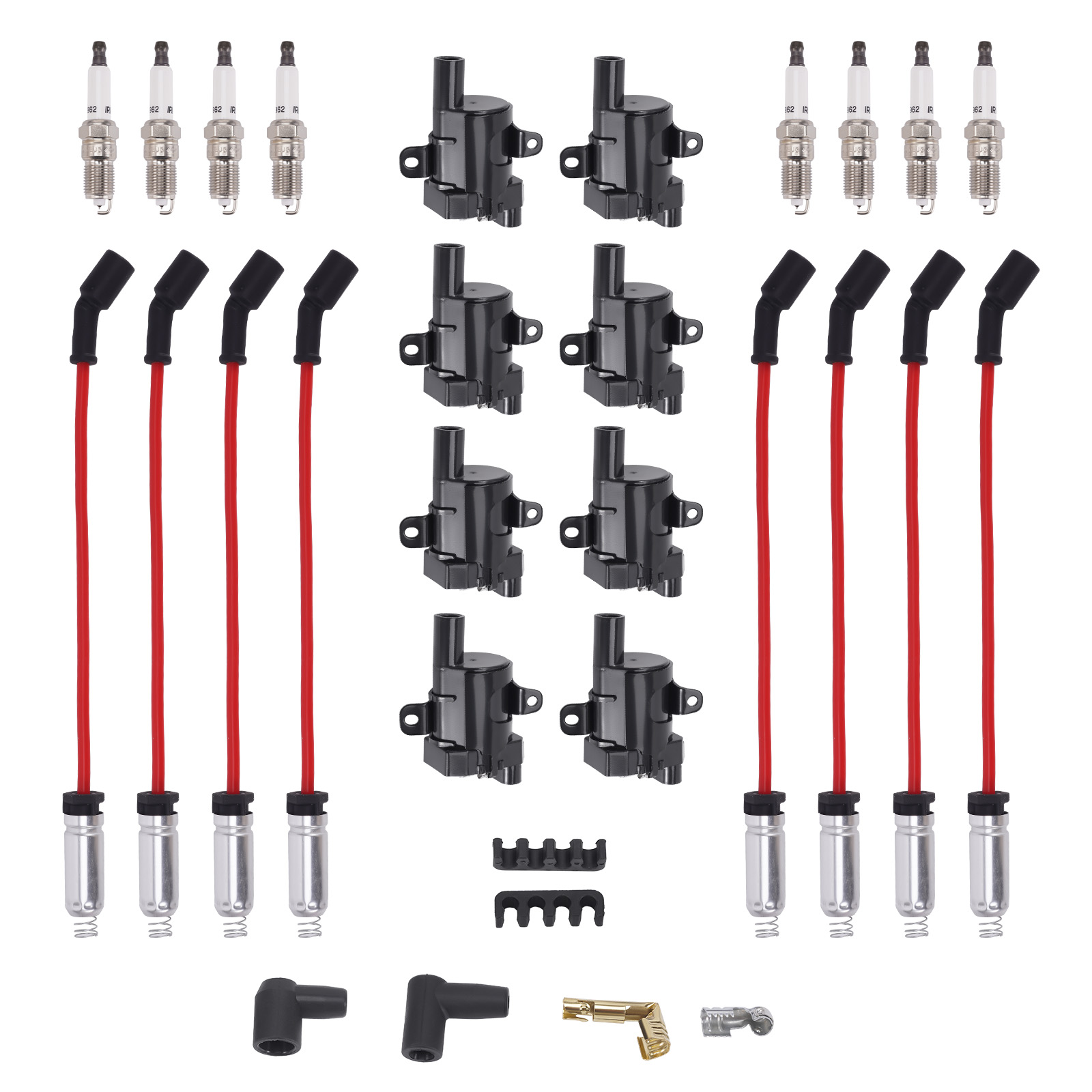 8 Pack Ignition Coil & Spark Plug & Wires Set For Chevy Silverado 1500 GMC UF262