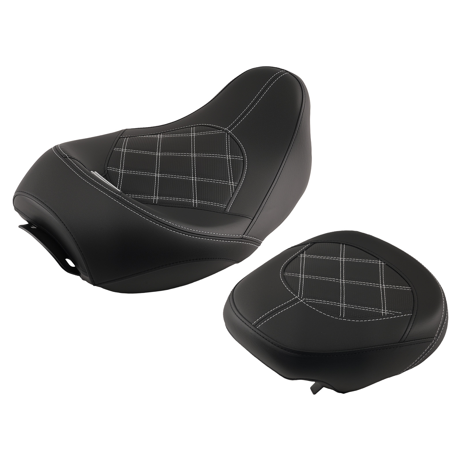 Full Seat Set for Harley Touring 2009-2024 Black White PU Leather Driver