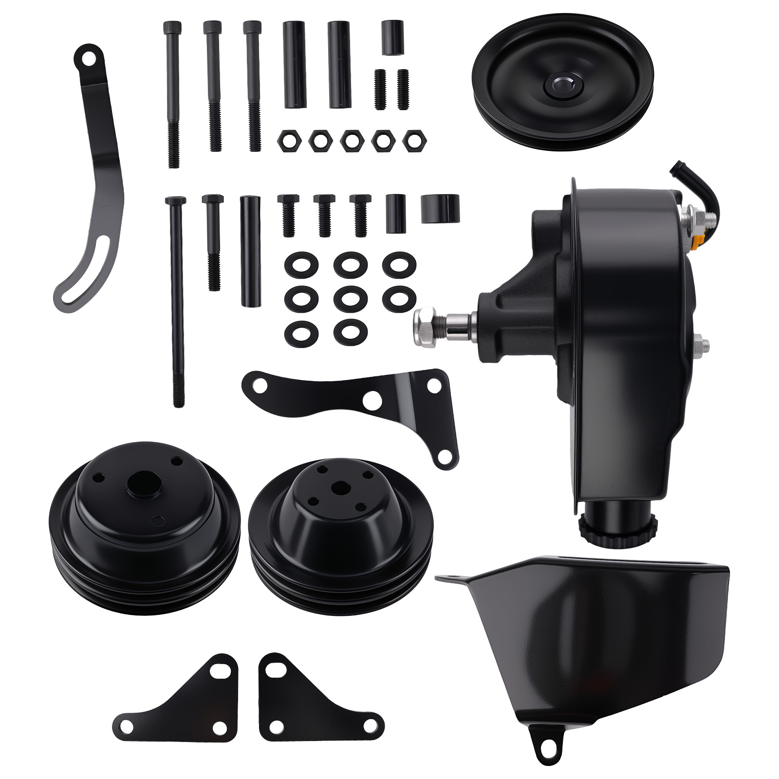 Engine Mount & Pulley Kit for Chevy SB 1958-86 Long Water Pump Black Set