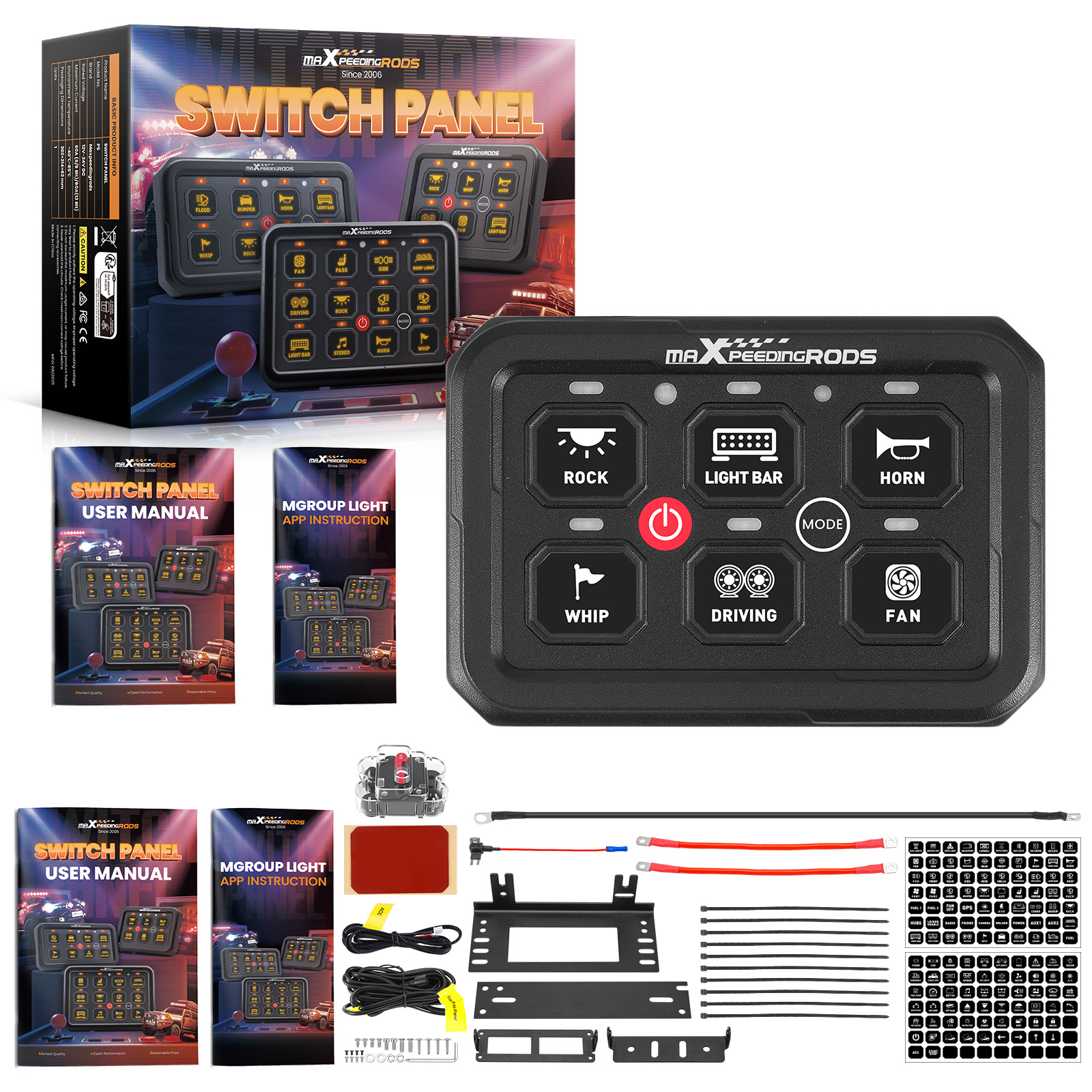Touch Switch Panel 6 Gang For Off-Road Vehicle SUV Pickup RGB Backlight 60A Max