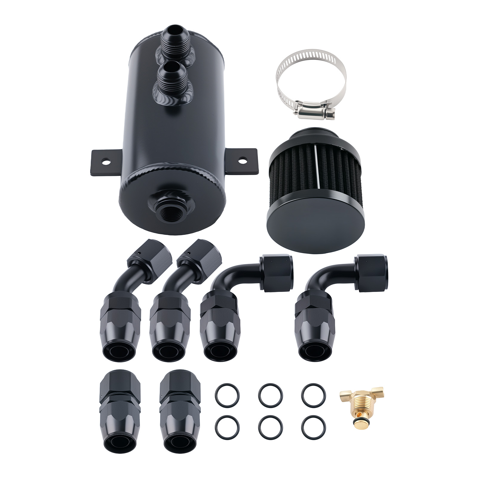 Densieg 0,75L Aluminium Oil Catch Tank mit Luftfilter + AN10 Kraftstoffschlauch