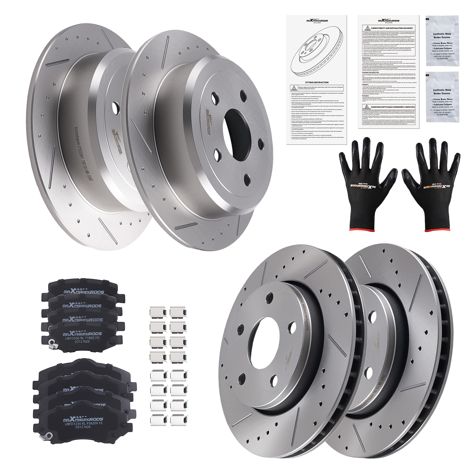 Front Rear Brake Rotors & Brake Pads Kit for Jeep Wrangler 2007 2008 2009-2017