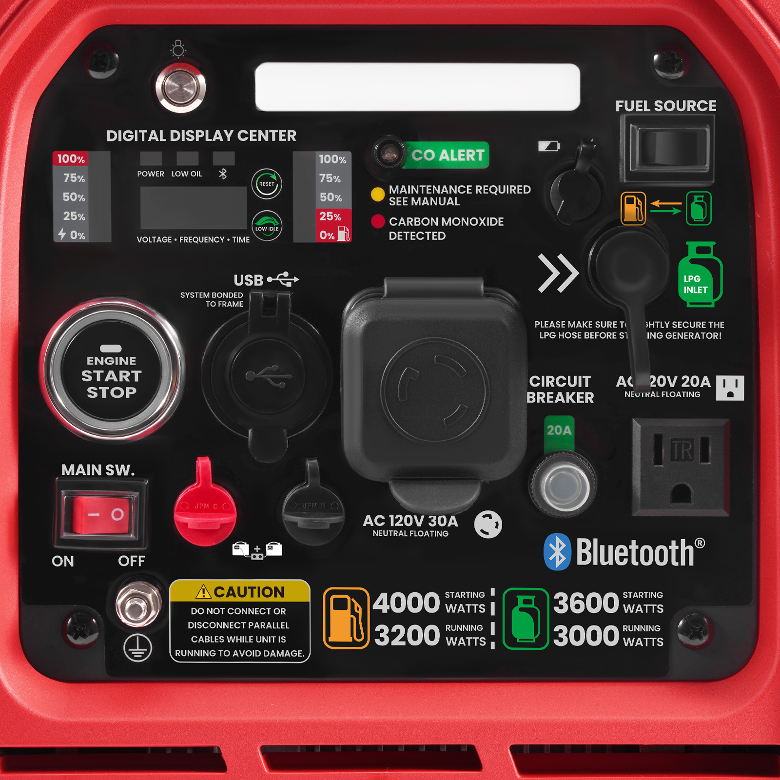 Dual Fuel Generator Portable Inverter 4000 Watt Bluetooth Start Electric Start