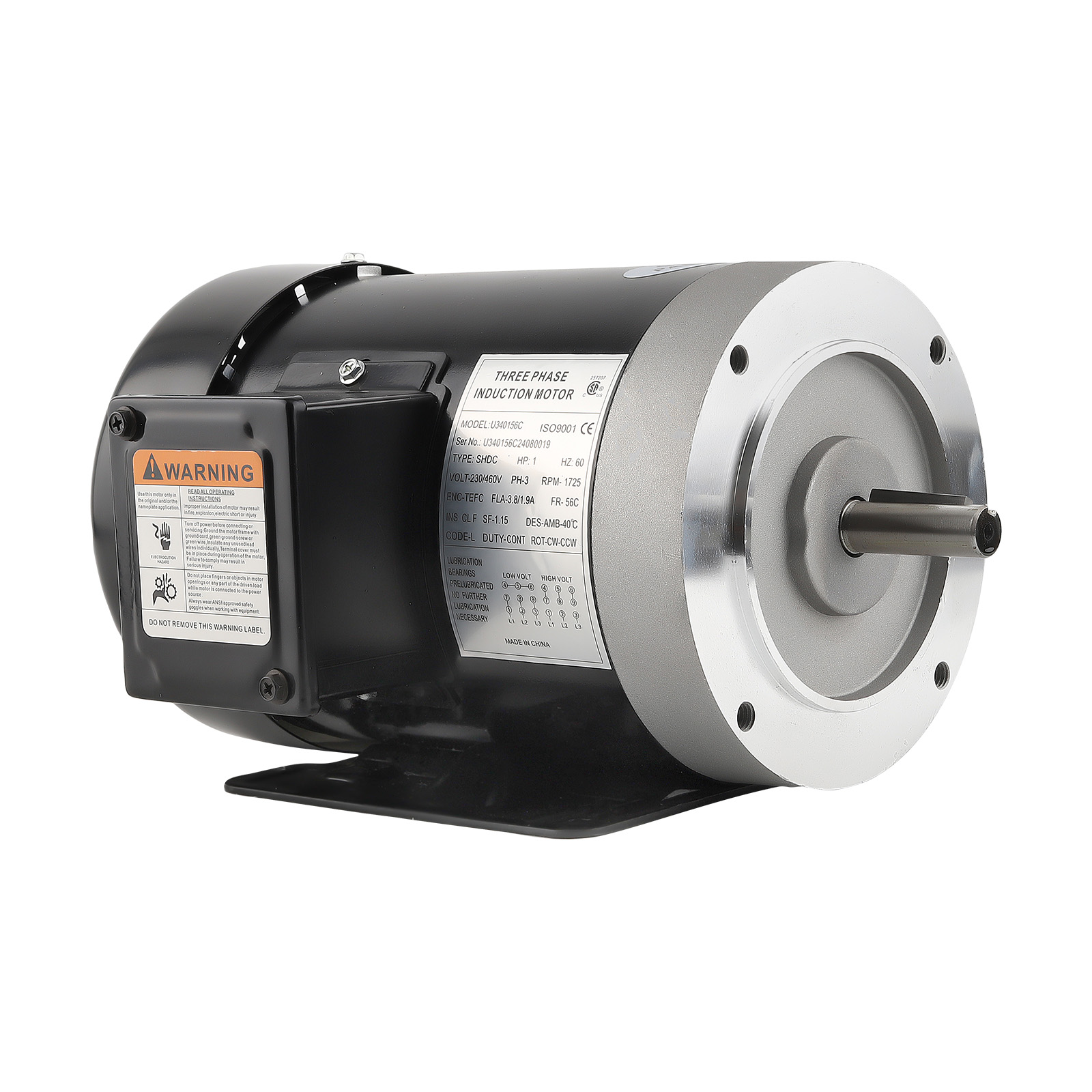 1HP Air Compressor Electric Motor 1800RPM 3.8A/1.9A 56C Frame 5/8