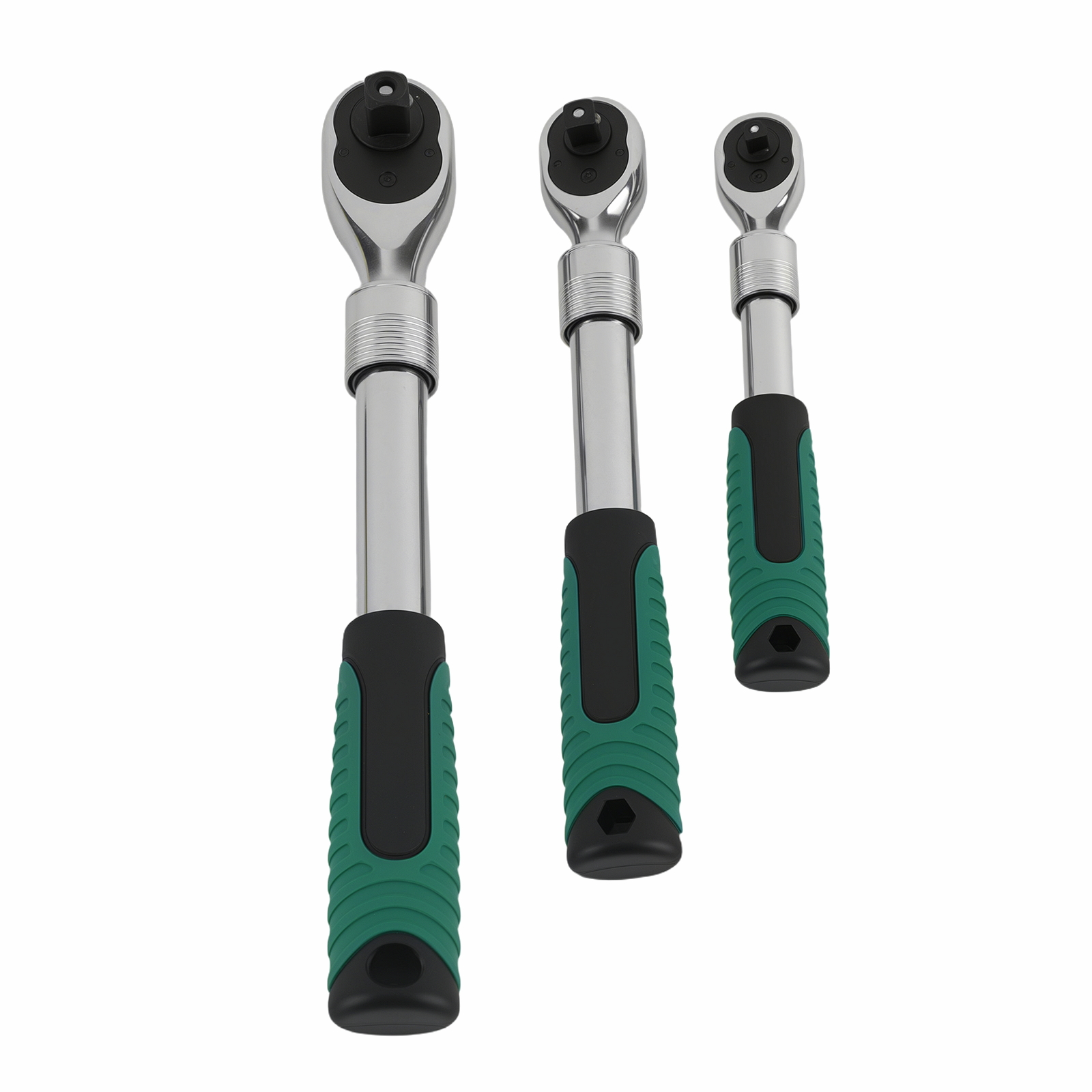 Heavy-Duty 3PC Ratchet Set 1/4 3/8 1/2 Drive 72-Tooth Extendable Handle Tools