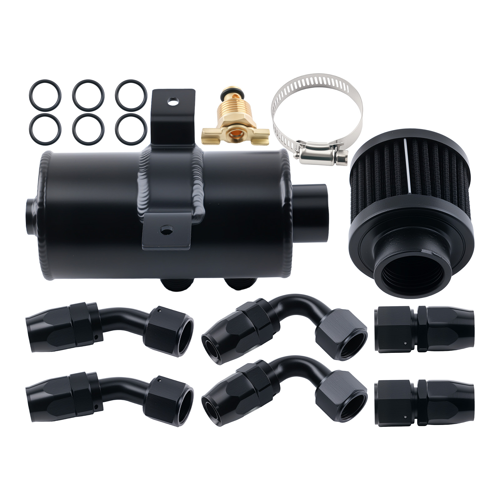 0.75L Ölauffangbehälter m+ Luftfilter + AN10 Kraftstoffschlauch Anschlussstück