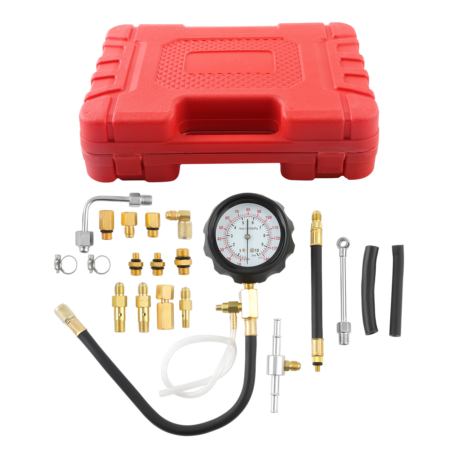 Universal Fuel Injection Gauge Pressure Tester Test Adapters Tool Kit