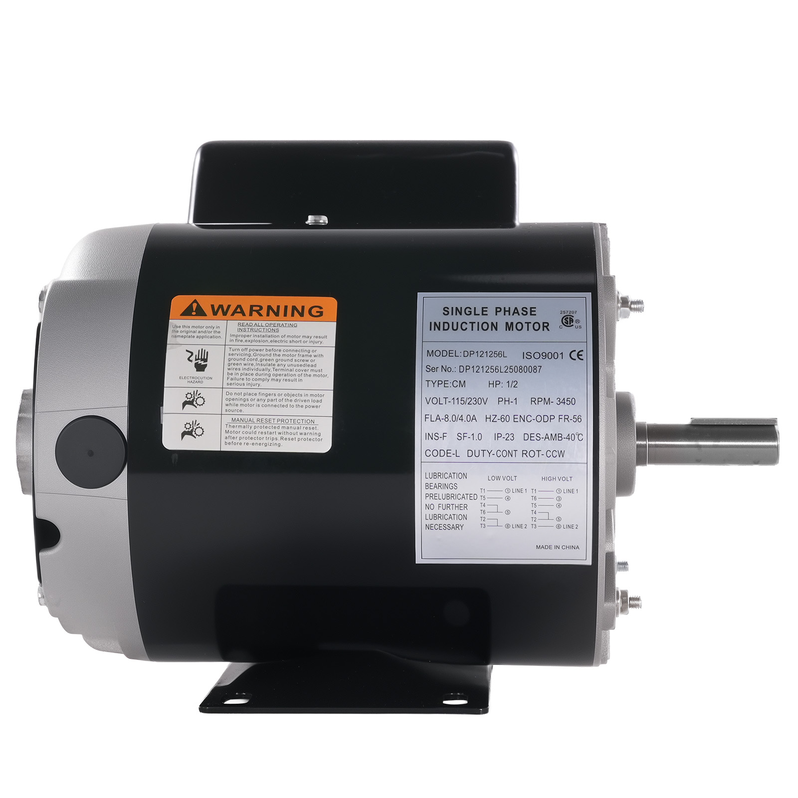 1/2 HP Electric Motor 3450 RPM Single Phase 115/230V ODP Frame 56 5/8