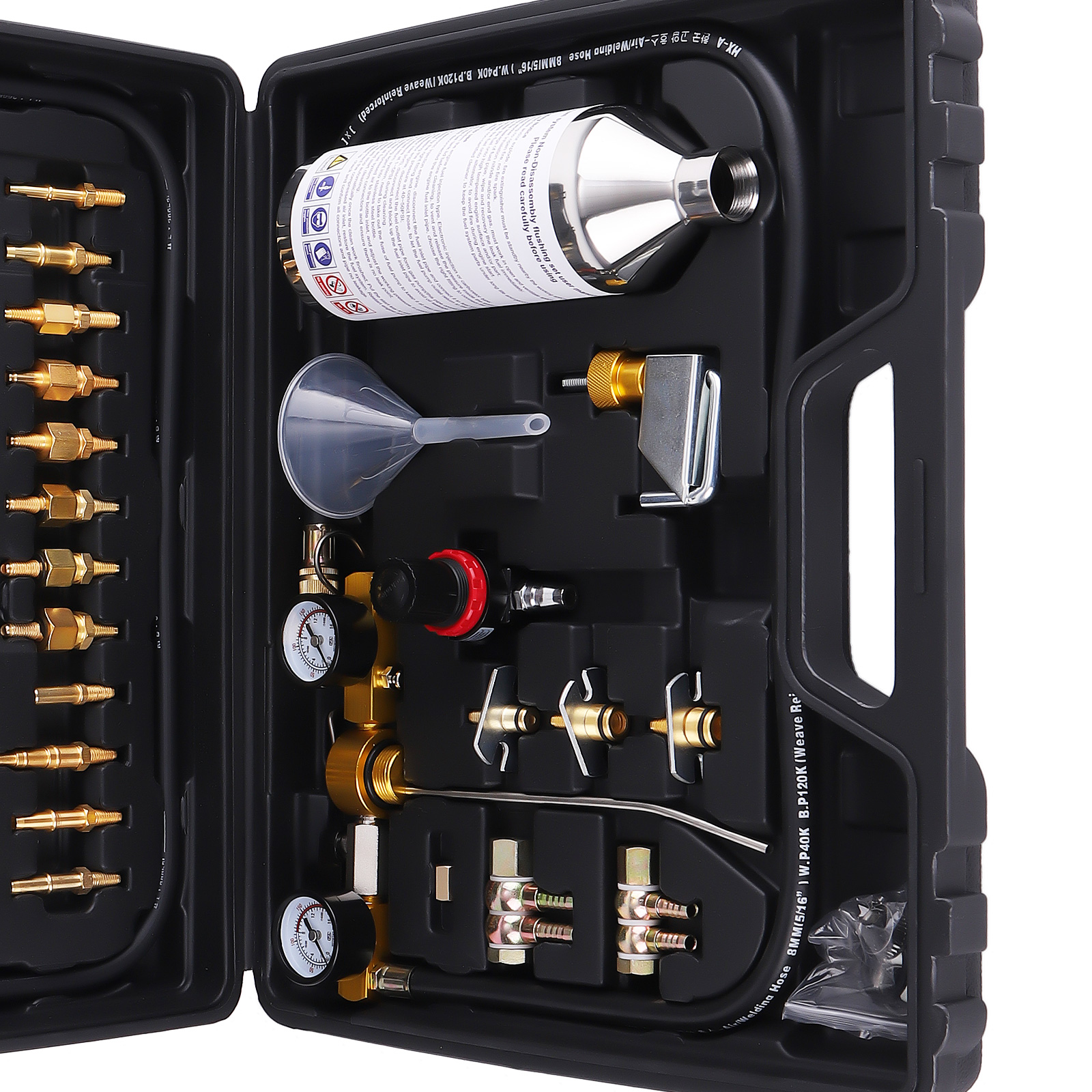 34pcs Fuel System Service Kit for Gas Vehicles with Pressure Gauge 0-220PSI